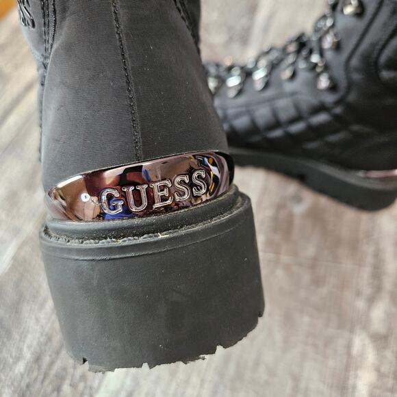 GUESS Ortela Combat Boot Womens Military Black Quilted Biker Chunky Moto Ankle 7 - Picture 12 of 15